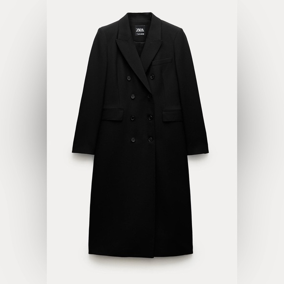 BNWT ZARA WOMEN TAILORED DOUBLE BREASTED COAT ZW COLLECTION LONG COAT BLACK XS - Picture 7 of 13